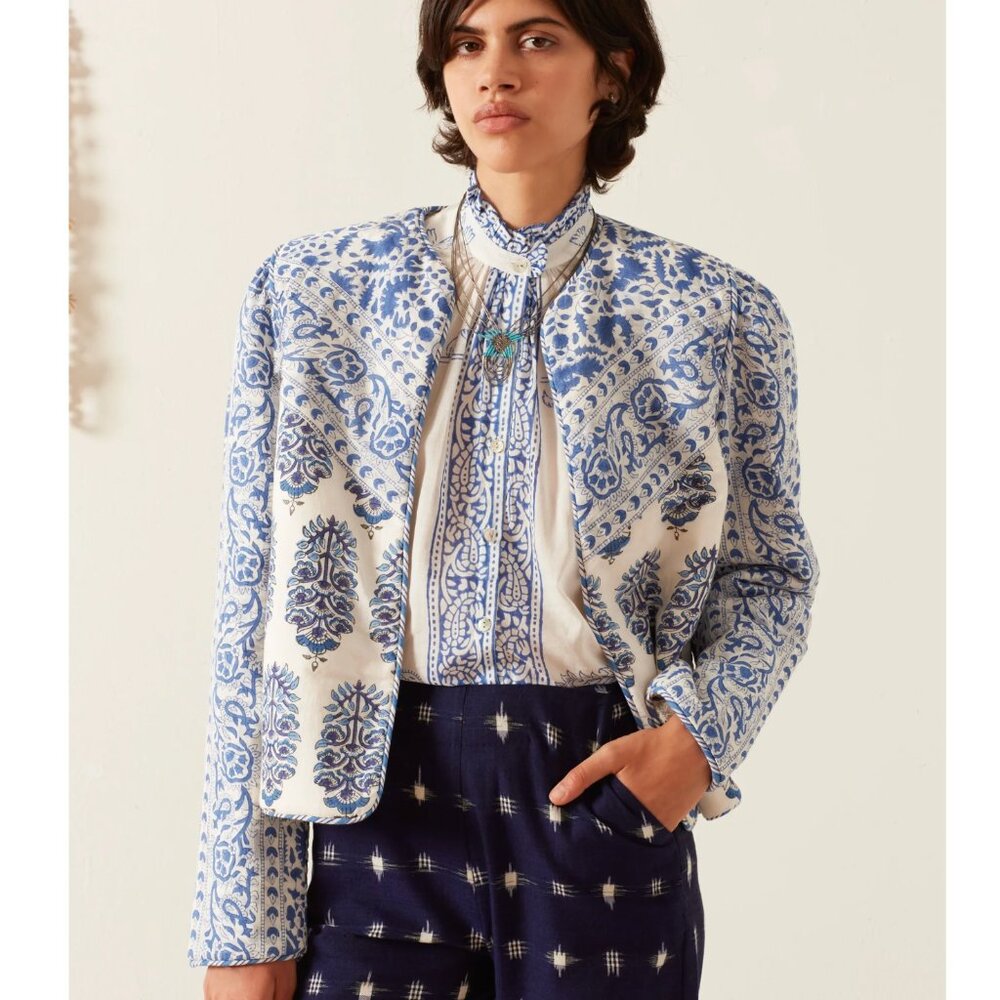 Alix of Bohemia "Hudson" Printed Jacket in Blue, size Medium - Picture 1 of 7